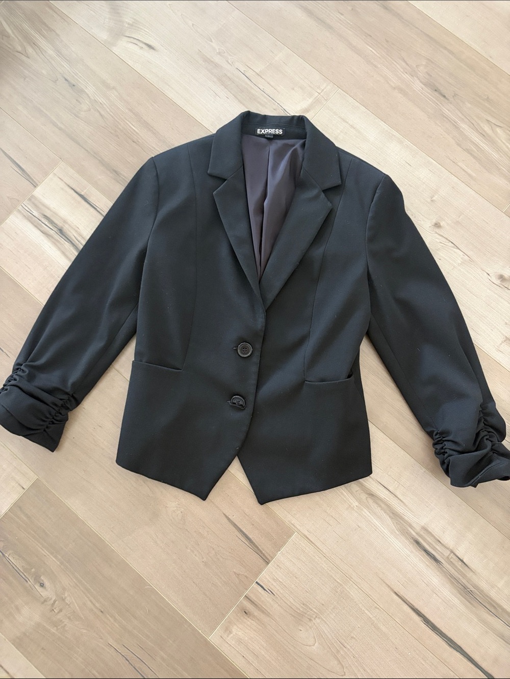 Express Black Women's Blazer with Ruched Sleeves